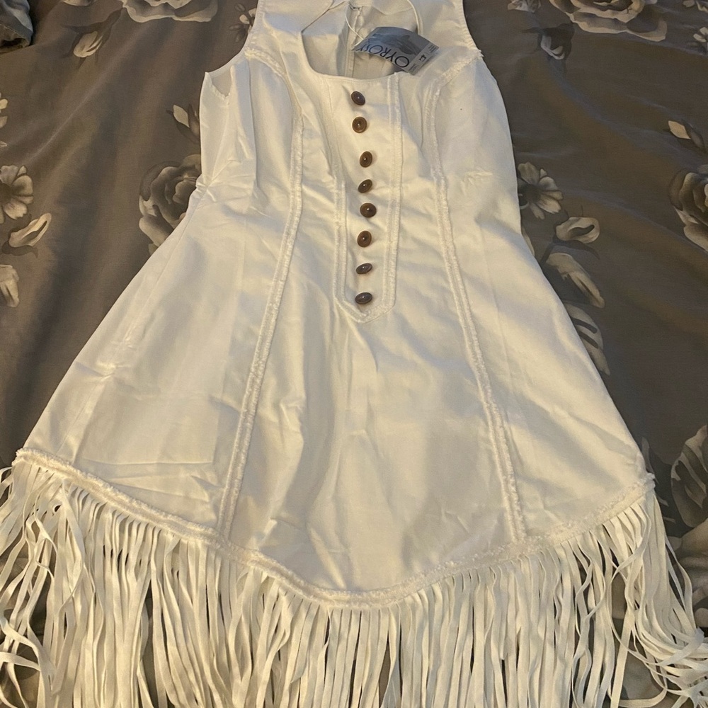 Chic White Fringe Kids Dress